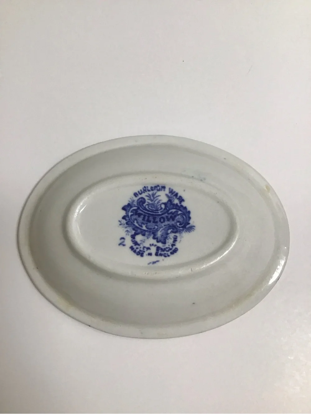 Blue Willow Antique 1920's England Burleigh Ware Oval Soap Dish Ridges Gold Rim